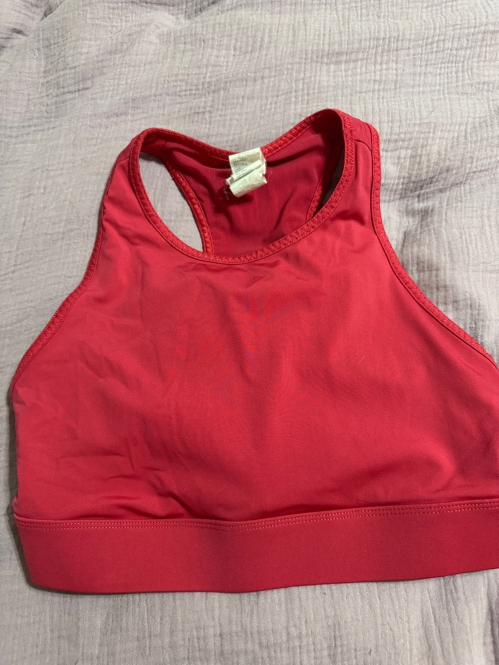 Fabletics High-Neck Racerback Sports Bra in Red